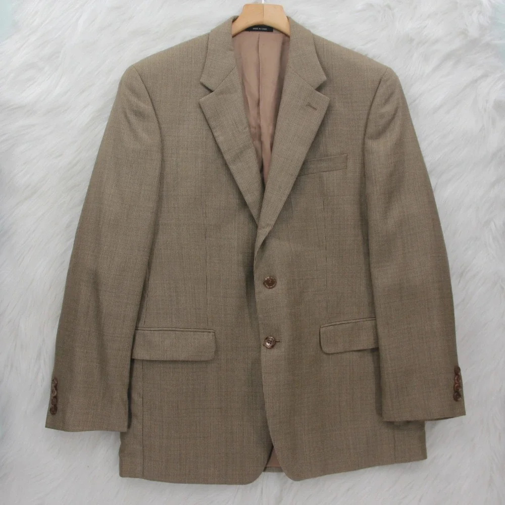 Lauren Ralph Lauren Blazer Men 40R Beige Wool Silk Houndstooth Sport Coat Jacket
